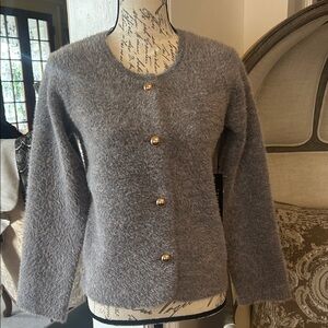 NWT Tahari Heather Gray Button-Up Cardigan Sweater S